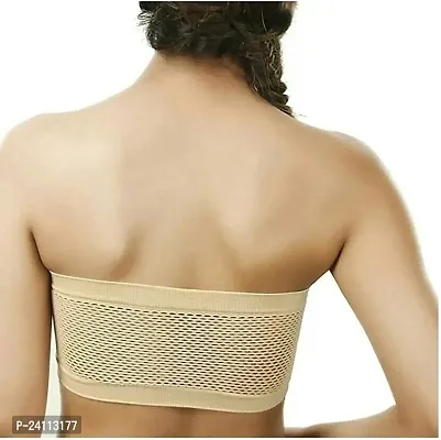 De-Ultimate Set of 2 Pcs Women's and Girls Comfortable Cotton Black and Beige Stretchable Strapless Tube Bra for Sport, Gym, Yoga, Running, Dancing, Cycling (Free Size)-thumb4