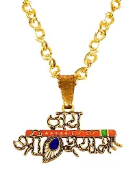 De-Ultimate JAR0457-01 Unisex Metal Golden Hindu God Religious Peacock Feather/Morpankh Lord Jai Shri Khatu Shyam with Bansuri/Flute Design Pendant Locket Necklace Chain Spiritual Jewellery Set-thumb1