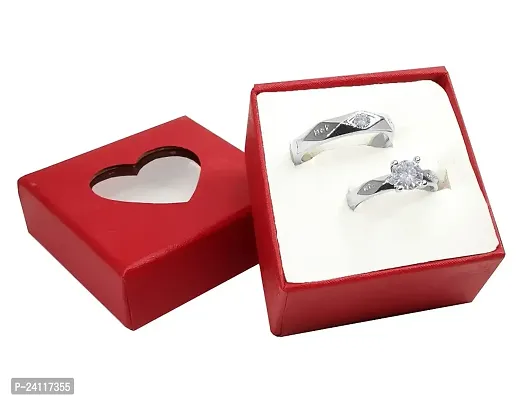 De-Ultimate Silver Color Valentine's Day Stainless Steel Crystal Adjustable Size Her King And His Queen With Nug Diamond Stone Romantic Couple Finger Rings With Red Box-thumb4