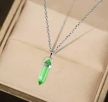 De-Ultimate (Pack Of 2 Pcs) Green Glass Healing Crystal Hexagonal Point Prism Pencil Shape Locket Pendant Necklace With Clavicle Chain For Girl's  Women-thumb1