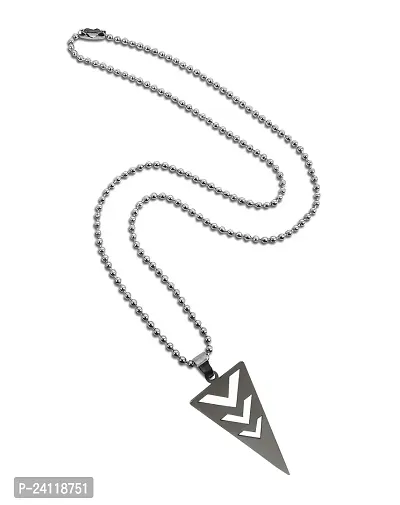 De-Ultimate Unisex Fancy  Stylish Silver Color Stainless Steel Cool Spearpoint Geometric Triangle Arrow Head Unique Design Pendant Locket Necklace With Ball Chain