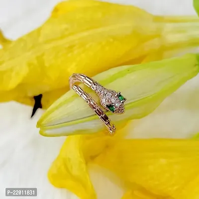 De-Ultimate Rose-Gold Adjustable Size Valentine's Day Crystal Diamond Nug/Stone Studded Love Sparkling Mahakaal Shiva Animal Reptile Serpent Cobra Snake/Sarp With Green Eye Thumb Finger/Knuckle Rings