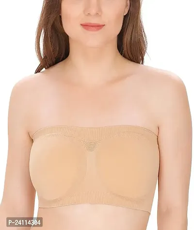 De-Ultimate Women's and Girls Comfortable Cotton Beige Stretchable Strapless Tube Bra for Sport, Gym, Yoga, Running, Dancing, Cycling (Free Size)-thumb3