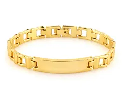 De-Ultimate Unisex Golden Plated 6.5cm Diameter Stainless Steel Stylish Trending Fashionable Valentine's Day Special Plain Design Friendship Hand Cuff Couple Wrist Chain Band Bangle Bracelet With Lock-thumb1