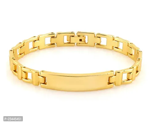 De-Ultimate Unisex Golden Plated 6.5cm Diameter Stainless Steel Stylish Trending Fashionable Valentine's Day Special Plain Design Friendship Hand Cuff Couple Wrist Chain Band Bangle Bracelet With Lock-thumb2