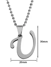 De-Ultimate Silver Color Unisex Metal Fancy  Stylish Trending Name English Alphabet 'U' Letter Locket Pendant Necklace With Ball Chain-thumb1