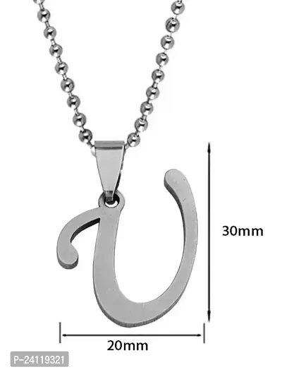 De-Ultimate Silver Color Unisex Metal Fancy  Stylish Trending Name English Alphabet 'U' Letter Locket Pendant Necklace With Ball Chain-thumb2