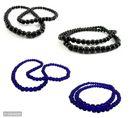 De-Ultimate (Set Of 4 Pcs) Combo Of Unisex Black  Blue Color Medium Size 24cm Size 8mm Beads Stone Moti Mala Chain Bracelet