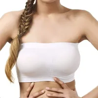 De-Ultimate Set of 2 Pcs Women's and Girls Comfortable Cotton Beige and White Stretchable Strapless Tube Bra for Sport, Gym, Yoga, Running, Dancing, Cycling (Free Size)-thumb3