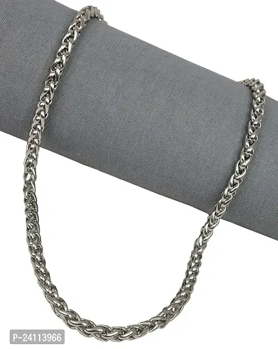 De-Ultimate Silver Color 22 Size 5mm Thickness Braided Wheat Link Rope Stainless Steel Heavy Duty Casual Style Daily Use Necklace Chain For Boy's And Men's-thumb4