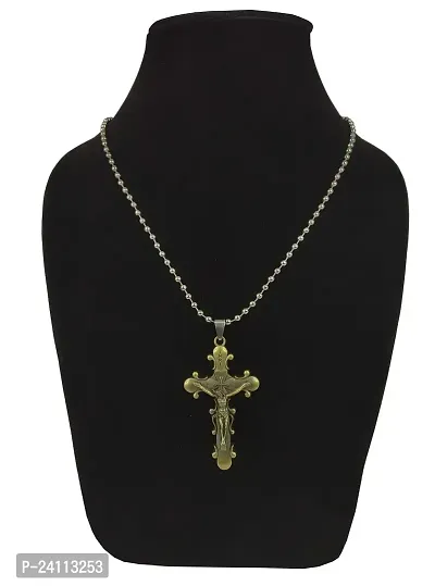 De-Ultimate Metal Stainless Steel Lord Holy Jesus Christ Cross Christian Catholic Cutting Antique Beautiful Fashion Isa Masih Locket Pendant Necklace With Chain For Boy's And Girl's Christmas Gift Set-thumb3