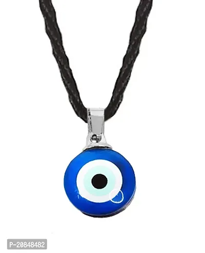 De-Ultimate JAR0534 Big Size Unisex Round Dual Side Blue Stone Bead Evil Eyes Nazar Suraksha Kavach Locket Pendant Charm Necklace With Cotton Thread Dori-thumb0