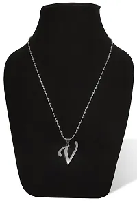 De-Ultimate Silver Color Unisex Metal Fancy  Stylish Trending Name English Alphabet 'V' Letter Locket Pendant Necklace With Ball Chain-thumb3