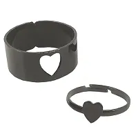 De-Ultimate (Black Color) Adjustable Size Valentine's Day Romantic Couple Friendship Promise Matching Punk Fashion Heart Design Open-Cuff Finger Trendy Dainty Rings Set-thumb1