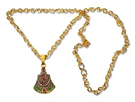 De-Ultimate (2 Pcs) JAR0485-05 Metal Matt Golden Color Diamond Nug Stone Engraved Hindu God Lord Shri Baba Khatu Shyam/Barbarika Ji Face/Head Locket Pendant Necklace With Chain-thumb1