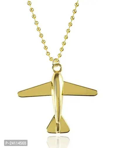 De-Ultimate Golden Unisex Fancy  Stylish Trending Stainless Steel Metal Airplane Aircraft Plane Locket Pendant Necklace With Ball Beads Chain Hip Hop Gift Jewellery Set