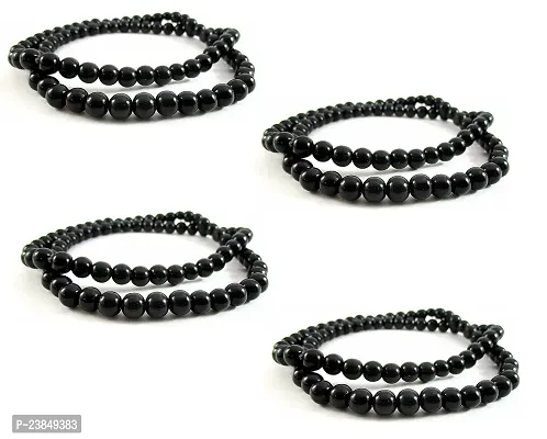De-Ultimate (Pack Of 4 Pcs) Unisex Black Color Medium Size 24cm Size 8mm Beads Stone Moti Mala Chain Bracelet