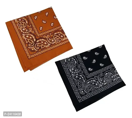 De-Ultimate Combo Of 2 Pcs Black And Orange Double Side Printed Multifunctional Paisley Hanky-thumb0