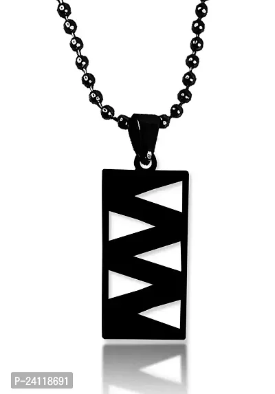 De-Ultimate Unisex Black Color Fancy  Stylish Stainless Steel Cool Geometric Zig Zag Rectangle Unique Design Locket Pendant Necklace With Ball Chain