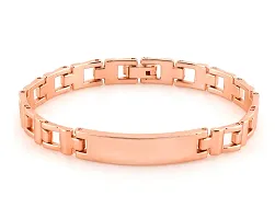 De-Ultimate Unisex Rose-Gold Plated 6.5cm Diameter Stainless Steel Stylish Trending Fashionable Valentine's Day Special Plain Design Friendship Hand Cuff Couple Wrist Chain Band Bangle Bracelet With Lock-thumb1