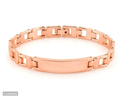 De-Ultimate Unisex Rose-Gold Plated 6.5cm Diameter Stainless Steel Stylish Trending Fashionable Valentine's Day Special Plain Design Friendship Hand Cuff Couple Wrist Chain Band Bangle Bracelet With Lock-thumb2