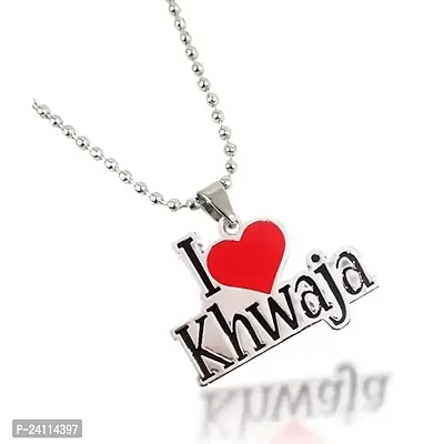 De-Ultimate Unisex Stainless Steel God Allah Quran Islamic I Love Khwaja Letter Heart Design Locket Pendant Necklace With Ball Chain