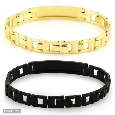 De-Ultimate (Set of 2 Pcs) Valentine's Day Special Metal (6.5cm Diameter) His Queen and Her King Crown Romantic Love Couple Bracelet for Boy's and Girl's (Golden/Black)-thumb2