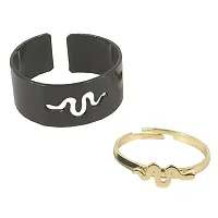 De-Ultimate (Black  Golden) Valentine's Day Adjustable Size Romantic Couple Friendship Promise Matching Punk Fashion Creative Snake Design Open-Cuff Finger Trendy Dainty Rings Set-thumb1
