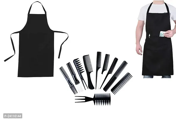 De-Ultimate Combo Of 2 pcs Neck Bib Ties With Pocket And Professional Hair Styling Combs Tools Set-thumb0