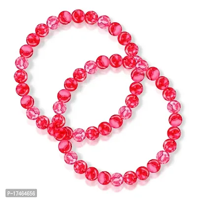 (Pack Of 2 Pcs) Stretchable Peach Color 8mm Moti Pearl Bead Natural Feng-Shui Healing Howlite Crystal Gem Marble Stone Wrist Band Elastic Bracelet For Boy's And Girl's-thumb0