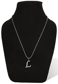 De-Ultimate Silver Color Unisex Metal Fancy  Stylish Trending Name English Alphabet 'L' Letter Locket Pendant Necklace With Ball Chain-thumb3