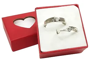 De-Ultimate Silver Color Valentine's Day Stainless Steel Crystal Diamond Adjustable Size King And Queen With Nug Stone Rhombus Design Romantic Couple Matching Finger Rings With Red Box-thumb2