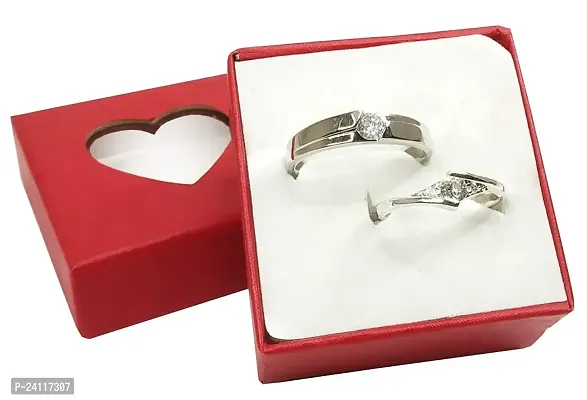 De-Ultimate Silver Color Valentine's Day Stainless Steel Crystal Diamond Adjustable Size King And Queen With Nug Stone Rhombus Design Romantic Couple Matching Finger Rings With Red Box-thumb3