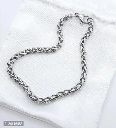 De-Ultimate 4mm Twisted Thickness Braided Wheat Link Rope Casual Daily Use Stainless Steel Friendship Wrist Band Cuff Thick Rassa Chain Bracelet For Boy's And Men's-thumb3