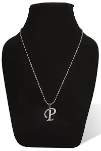 De-Ultimate Silver Color Unisex Metal Fancy  Stylish Trending Name English Alphabet 'P' Letter Locket Pendant Necklace With Ball Chain-thumb3