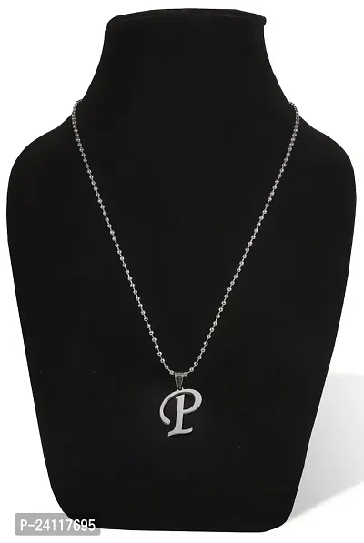 De-Ultimate Silver Color Unisex Metal Fancy  Stylish Trending Name English Alphabet 'P' Letter Locket Pendant Necklace With Ball Chain-thumb4