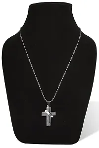 De-Ultimate (Set Of 2 Pcs) Black Silver Metal AD Nug Studed Dual Tone Lord Holy Jesus Christ Cross Christian Isa Masih With Ring Pendant Locket Necklace-thumb3