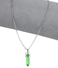 De-Ultimate (Pack Of 2 Pcs) Green Glass Healing Crystal Hexagonal Point Prism Pencil Shape Locket Pendant Necklace With Clavicle Chain For Girl's  Women-thumb4