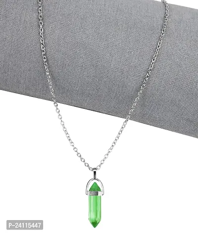 De-Ultimate (Pack Of 2 Pcs) Green Glass Healing Crystal Hexagonal Point Prism Pencil Shape Locket Pendant Necklace With Clavicle Chain For Girl's  Women-thumb5