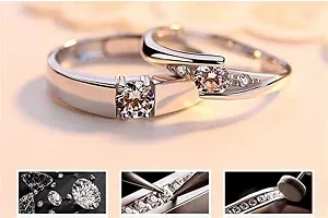 De-Ultimate Silver Color Valentine's Day Stainless Steel Crystal Diamond Adjustable Size King And Queen With Nug Stone Rhombus Design Romantic Couple Matching Finger Rings With Red Box-thumb1