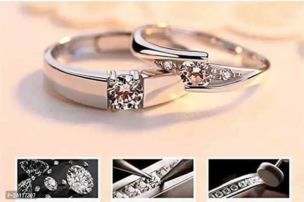 De-Ultimate Silver Color Valentine's Day Stainless Steel Crystal Diamond Adjustable Size King And Queen With Nug Stone Rhombus Design Romantic Couple Matching Finger Rings With Red Box-thumb2