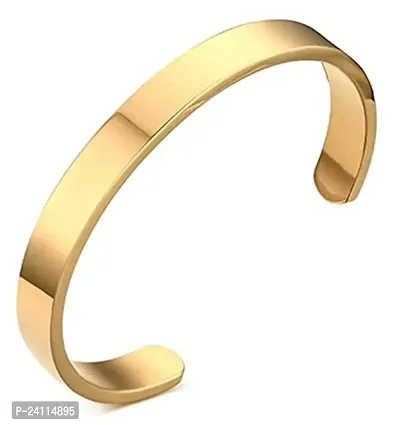 De-Ultimate (6.5cm Diameter) Unisex Golden Color Valentine's Day Special Stainless Steel Plain Adjustable Openable Lock Free Friendship Hand Cuff Wrist Half Kada Bangle Couple Bracelet-thumb0