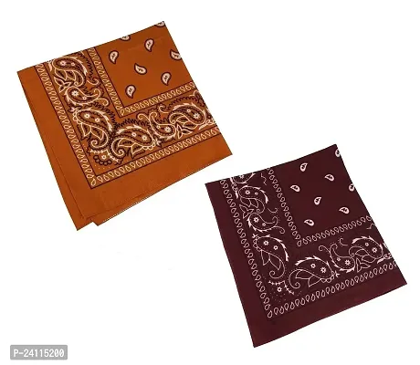 De-Ultimate Combo Of 2 Pcs Maroon And Orange Double Side Printed Multifunctional Paisley Hanky