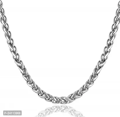 De-Ultimate Silver Color 22 Size 5mm Thickness Braided Wheat Link Rope Stainless Steel Heavy Duty Casual Style Daily Use Necklace Chain For Boy's And Men's