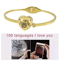 De-Ultimate Valentine's Day Special Stainless Steel (6cm Diameter) Rhinestone Diamond Nug I Love You 100 Languages Projection Heart Design Romantic Love Adjustable Bangle Bracelet for Girls  Womens-thumb1