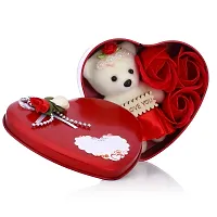 De-Ultimate JHGV0001-01 Tied Ribbons Valentine Gift for Girlfriend, Boyfriend, Husband and Wife Special Gift Pack with Mini Teddy Bear and Artificial Rose Flowers-thumb2