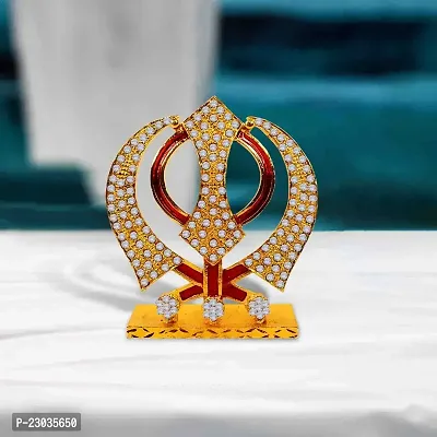 De-Ultimate Sikh Religious Symbol Khanda Sahib Idol (Prince St-643) Multicolor Metal God Stand Statue for Home/ Mandir/office Table Decor /Car Dashboard Murti Showpiece