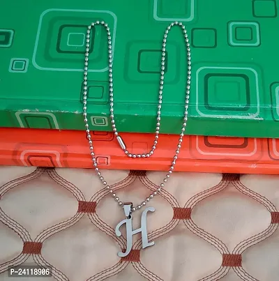 De-Ultimate Silver Color Unisex Metal Fancy  Stylish Trending Name English Alphabet 'H' Letter Locket Pendant Necklace With Ball Chain-thumb3