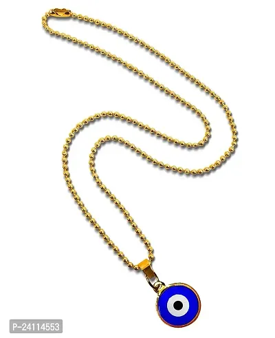 De-Ultimate Unisex Trending Stylish Golden Color Stainless Steel Valentine's Day Special I Love You Round Shape Blue Evil Eye Nazar Suraksha Kavach Pendant Locket Charm Necklace With Ball Chain