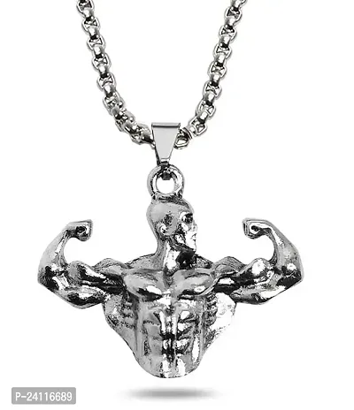 De-Ultimate Unisex Trending Stainless Steel Weightlifting Boxer Men Figure Muscle Body Fitness Gym Bodybuilding Locket Pendant Necklace With Box Chain